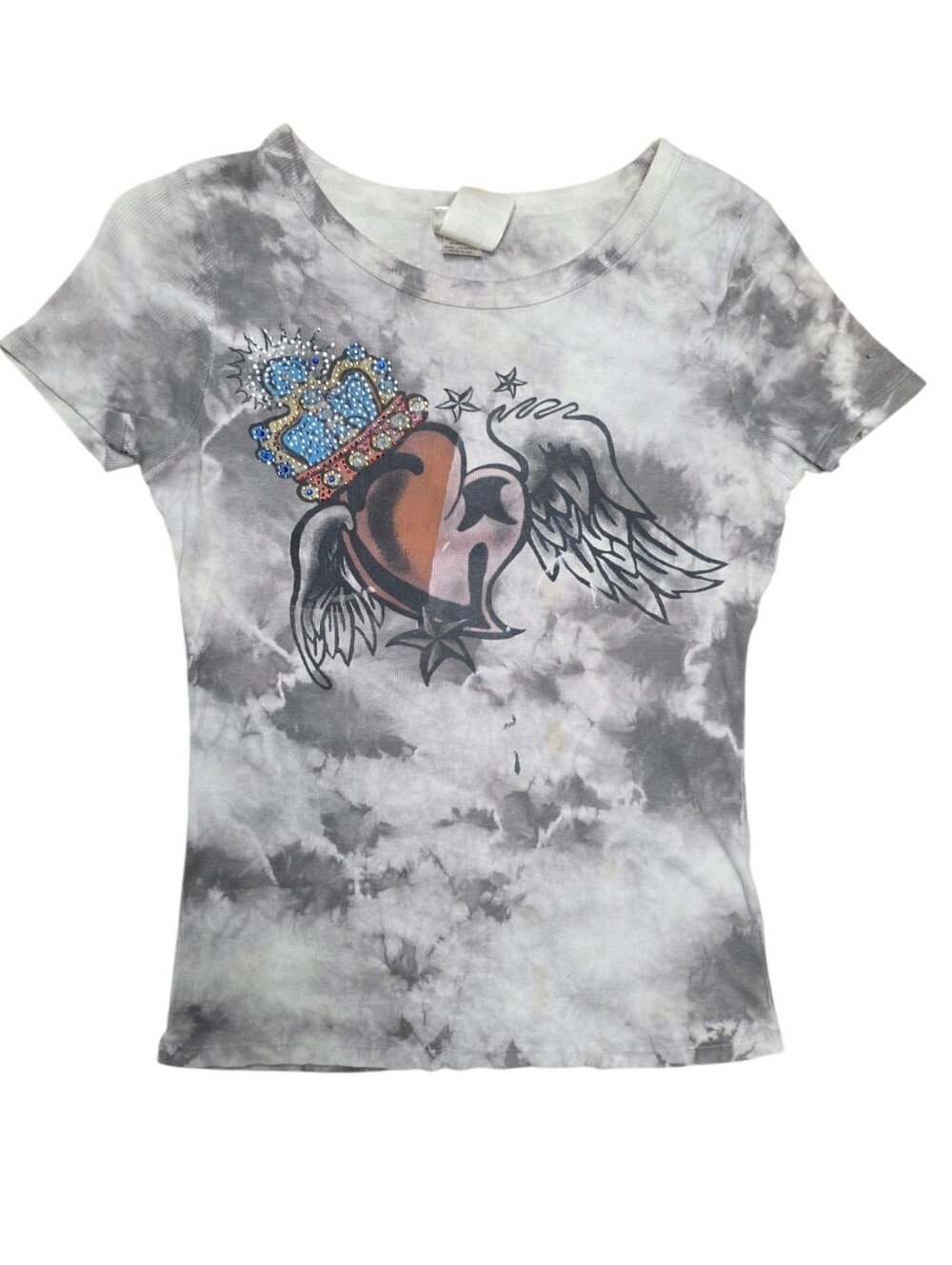 Grey Tie-Dye Winged Heart Graphic Tee
